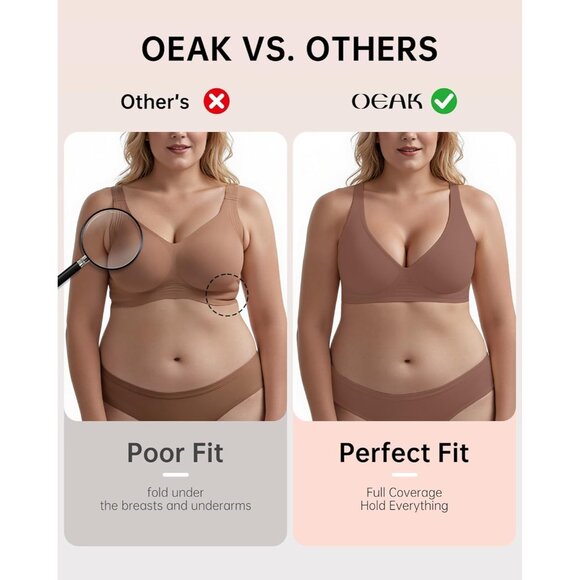 Women's Deep V Wireless Bra Supportive Seamless T-Shirt Plunge Bralette - Picture 4 of 8